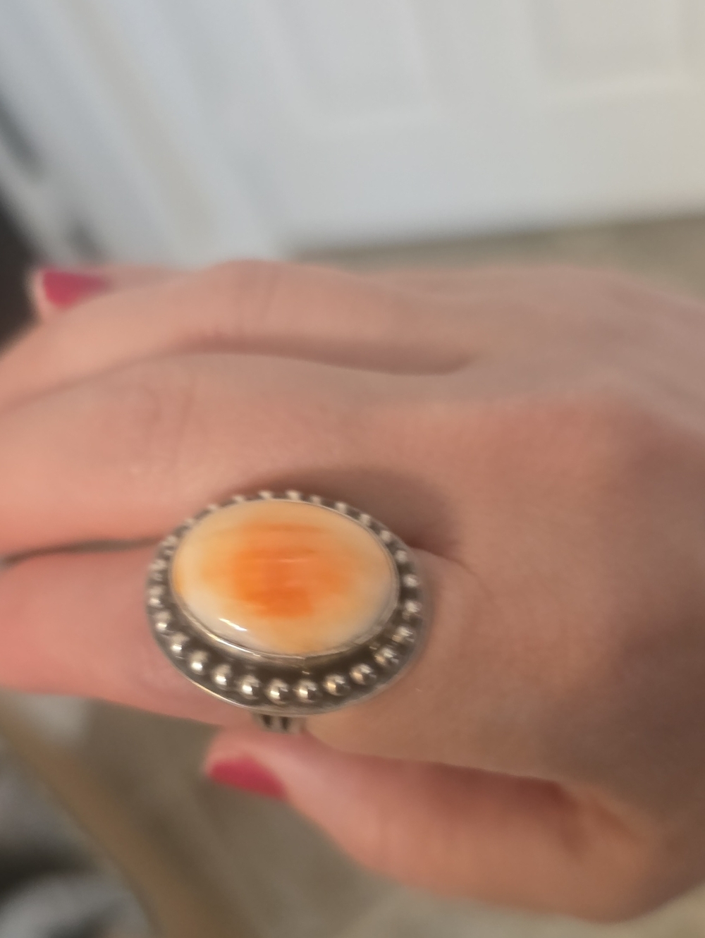 Sterling Silver Orange Shell Oval Ring
